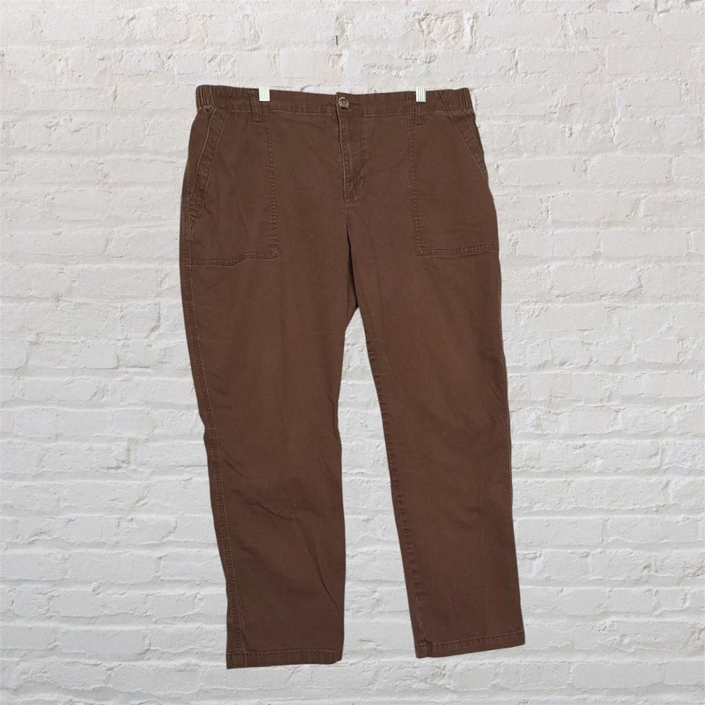 Old Navy Womens XL Brown Utility Pants Elastic Waist Patch Pocket Straight Leg